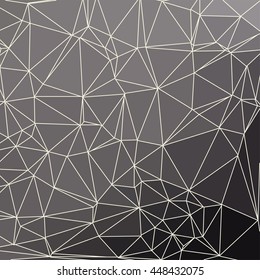 Abstract dark gray geometric background consisting of colored triangles and light mesh. Square format.