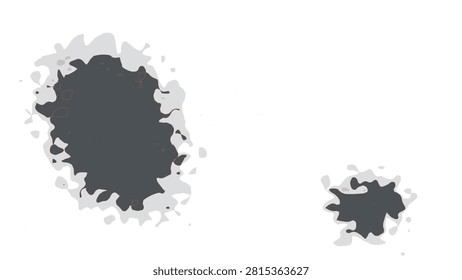 Abstract dark gray ink splashes with irregular liquid edges isolated on a clean white background