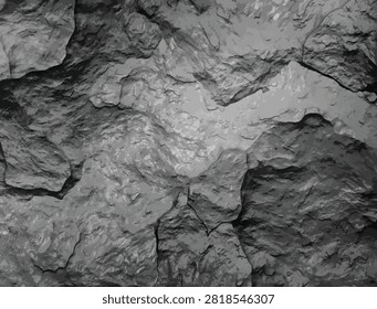 Abstract dark gray rough rock texture, natural black stone surface background, uneven craggy cave wall pattern.