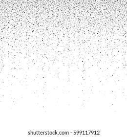 Abstract dark gray round particles isolated on white background. Vector illustration of falling silver magic dust. Grunge distress vector texture. Abstract dust backdrop. EPS 10.