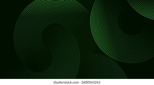 Abstract dark green background featuring circular lines. Modern and elegant design suitable for digital artwork, presentations, banners, and graphic projects.