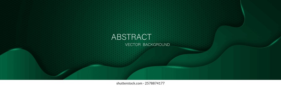 Abstract dark green background with green glowing lines, free space for design.	