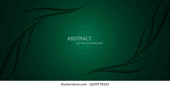Abstract dark green background with green glowing lines, free space for design.	
