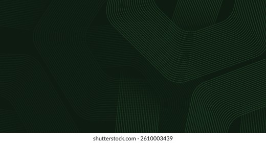 Abstract dark green background with glowing geometric lines. Modern shiny hexagon lines pattern. Technology futuristic concept. Suit for poster, banner, brochure, cover, flyer.