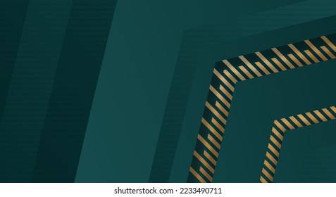 Abstract Dark Green Background with Gold Line Arrow Direction Geometric Triangle Design Modern Futuristic