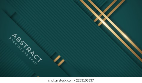 Abstrakter, dunkler grüner Hintergrund mit goldenen Linien, Luxussträngen. Geometrischer Hintergrund mit strukturierten Papierebenen für die Präsentation von Unternehmen