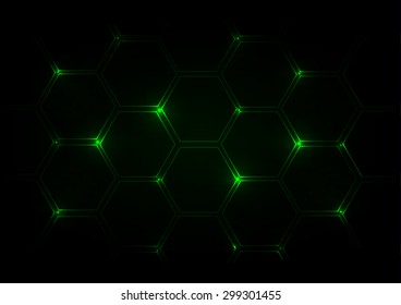 Abstract dark green  background with hexagons 