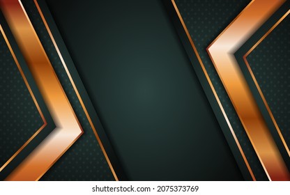 Abstract Dark Green Background with Overlap Layer and Golden Lines