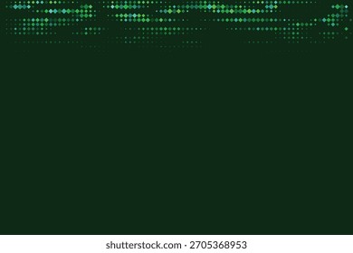 Abstract dark green background with a vibrant top border of scattered pixelated diamond shapes in various shades of green and blue-green, creating a modern digital texture.