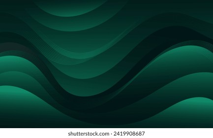 Abstract Dark Green Background with Wavy Shapes. flowing and curvy shapes. This asset is suitable for website backgrounds, flyers, posters, and digital art projects.