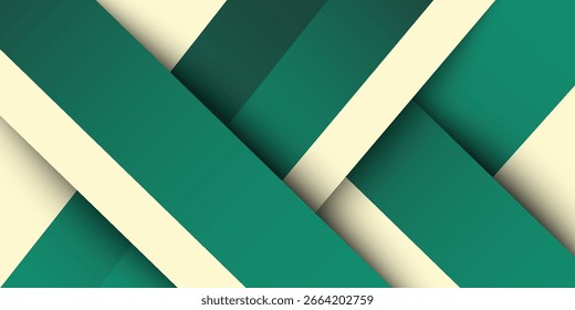 Modelo de vetor de fundo verde escuro abstrato e bege com padrão geométrico lines.overlapping.