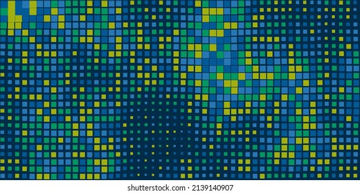 Abstraktes, dunkles Grün und blaues 3D-glattes Wavy-Surface-Muster mit Random-Größen von Sqaures - Geometrische Mosaik-Textur - Generative Kunst, Vektorhintergrunddesign