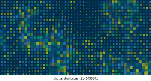 Abstraktes, dunkles Grün und blaues 3D-Muster mit flachen Oberflächen mit Random-Größen von Sqaures - Geometrische Mosaikstruktur - Generative Kunst, Vektorhintergrunddesign