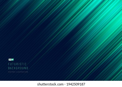 Abstract dark green and  blue color, Diagonal Light Technology background with halftone effect for computer graphic website internet and business. Move motion blur. Vector illustration