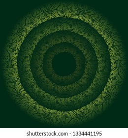 Abstract dark green circle muslim calligraphy background