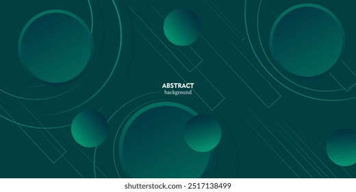 Abstract dark green dynamic gradient background with 3d look and simple circle pattern. Round line elements. Cool and luxury design. Vector Eps10