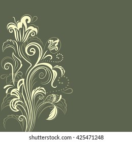 Abstract dark green floral background with copy space. Greeting card or invitation flower design.