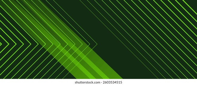 Abstract dark green geometric background with diagonal overlapping lines and arrow patterns. A sleek and modern design. EPS 10