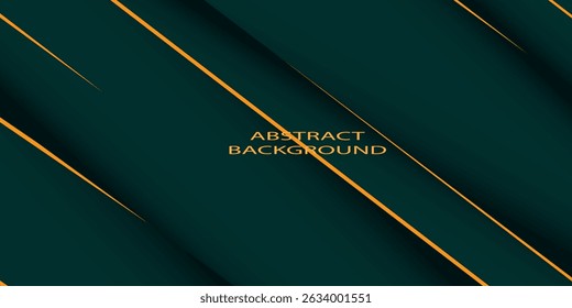 Abstract dark green gradient background with overlapping lines and gold frame. Abstract simple background for banner, brochure, presentation design, and business card. Eps10 vector