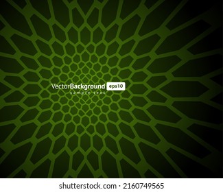 Abstract dark green gradient mesh hole pattern decorative background with place for text vector illustration. Futuristic stretching cell mesh network texture effect business backdrop web interface