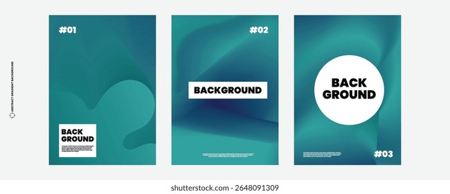 Abstract dark green gradient poster background vector set. Minimalist cover template gradient color. Ideal design for social media, cover, banner, flyer, music, ads.
