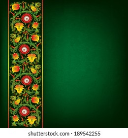 abstract dark green grunge background with summer floral ornament