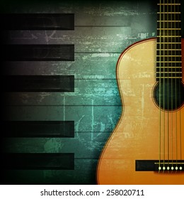 abstract dark green grunge background with acoustic guitar