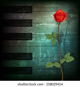 abstract dark green grunge background with red rose