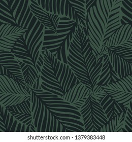 Abstract dark green jungle print. Exotic plant. Tropical pattern, palm leaves seamless vector floral background.