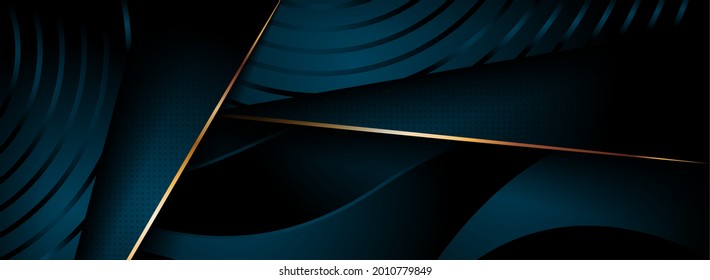 Abstract Dark Green with Mysterious Dynamic Shape and Golden Lines Element. 