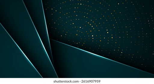 abstract dark green overlap layers with white light, circle texture with silver and golden glitters dots element decoration. eps10 vector
