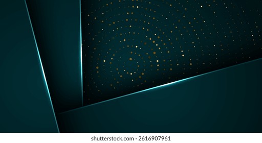 abstract dark green overlap layers with white light, circle texture with silver and golden glitters dots element decoration. eps10 vector
