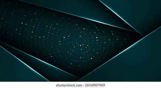 abstract dark green overlap layers with white light, circle texture with silver and golden glitters dots element decoration. eps10 vector