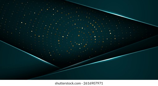 abstract dark green overlap layers with white light, circle texture with silver and golden glitters dots element decoration. eps10 vector