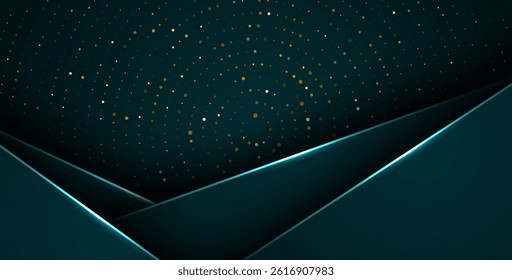 abstract dark green overlap layers with white light, circle texture with silver and golden glitters dots element decoration. eps10 vector