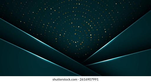 abstract dark green overlap layers with white light, circle texture with silver and golden glitters dots element decoration. eps10 vector