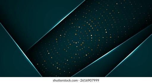 abstract dark green overlap layers with white light, circle texture with silver and golden glitters dots element decoration. eps10 vector