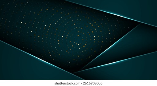 abstract dark green overlap layers with white light, circle texture with silver and golden glitters dots element decoration. eps10 vector