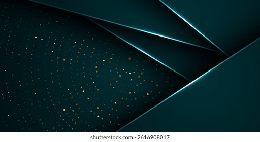 abstract dark green overlap layers with white light, circle texture with silver and golden glitters dots element decoration. eps10 vector
