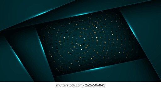abstract dark green overlap layers with white light, circle texture with silver and golden glitters dots element decoration. eps10 vector