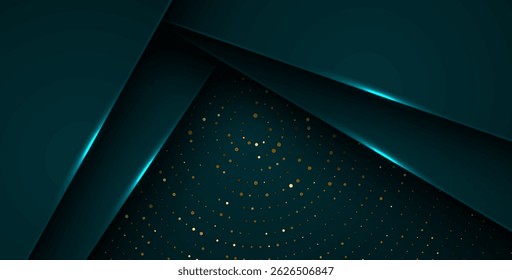 abstrato verde escuro sobrepor camadas com luz branca, textura circular com prata e dourado brilhos pontos decoração elemento. eps10 vetor