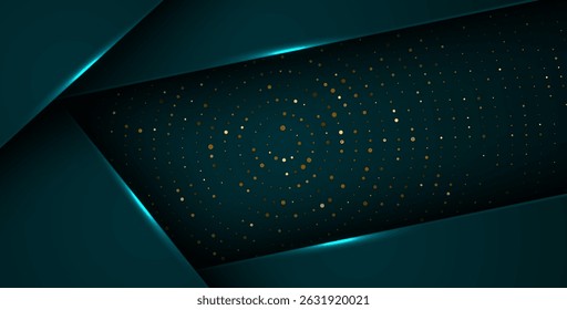 abstract dark green overlap layers with white light, circle texture with silver and golden glitters dots element decoration. eps10 vector