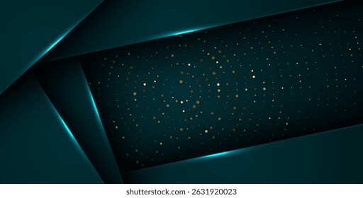 abstract dark green overlap layers with white light, circle texture with silver and golden glitters dots element decoration. eps10 vector