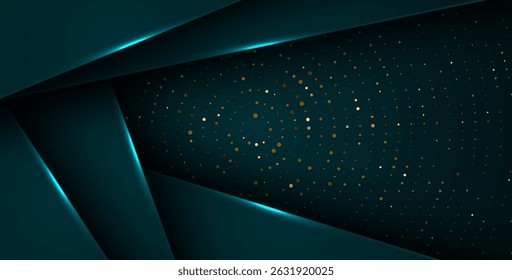 abstract dark green overlap layers with white light, circle texture with silver and golden glitters dots element decoration. eps10 vector
