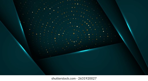 abstract dark green overlap layers with white light, circle texture with silver and golden glitters dots element decoration. eps10 vector