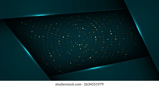 abstrakte dunkelgrüne Überlappungsschichten mit weißem Licht, kreisförmige Textur mit silber und golden glitzert Punkte Element Dekoration. eps10-Vektor