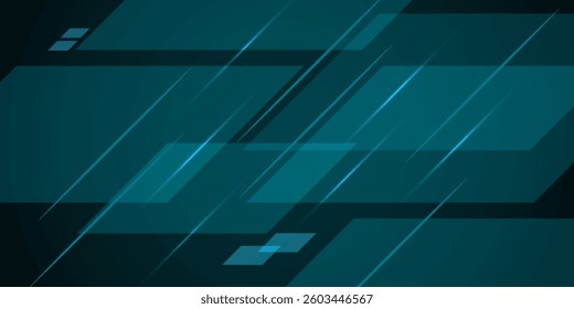 Abstract dark green overlap shadow and lights background. Papercut template vector with straight line and shadow. Dark green background with trendy pattern design. futuristic concept