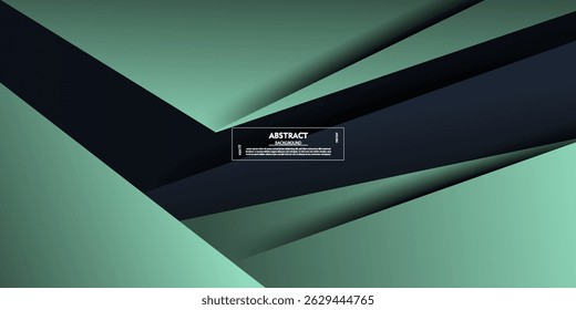 Abstract dark green paper cut background overlapping. Simple arrow square theme pattern with shadow on dark blue background. Vector eps10