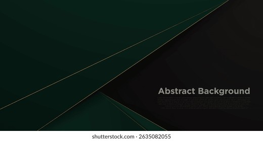 Fundo de papel verde escuro abstrato. Sobrepor formas com padrão de linhas douradas. Vetor Eps10