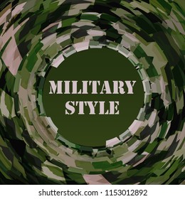 Abstract dark green template in military style with circle. Vector graphic pattern